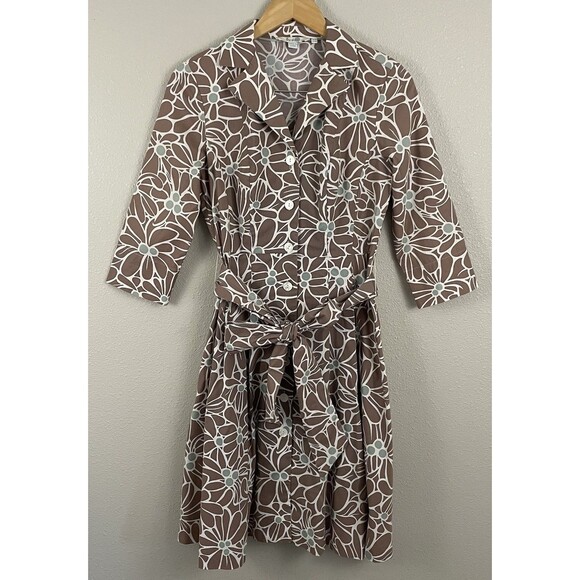 Boden Dresses & Skirts - Boden Womens 6 Riviera T Shirt Dress Collar Retro A Line Tie Waist Dress Floral